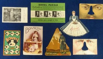 Trade cards, Advertising, Bovril, 8 items inc. die-cut nurse (in two pieces), die-cut military