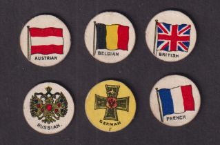 Cigarette cards, Carreras, Flags of the Allies (Circular) (set, 6 cards) (gd)