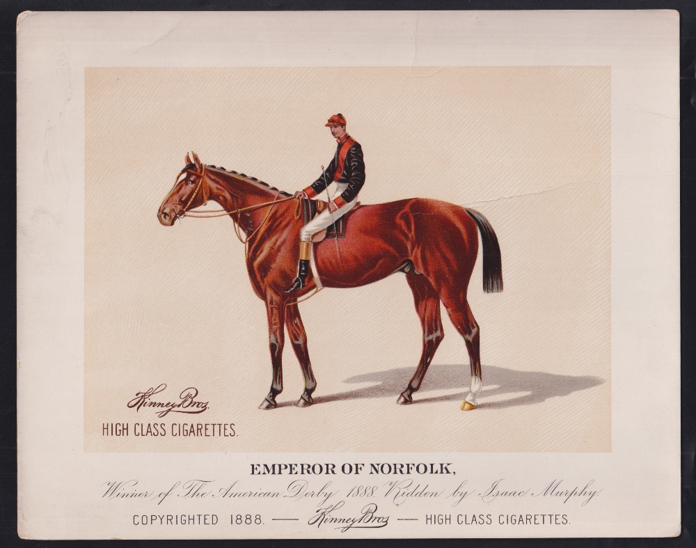 Cigarette card, USA, Kinney Bros, Racehorses, extra large non-insert card, 'Emperor of Norfolk',