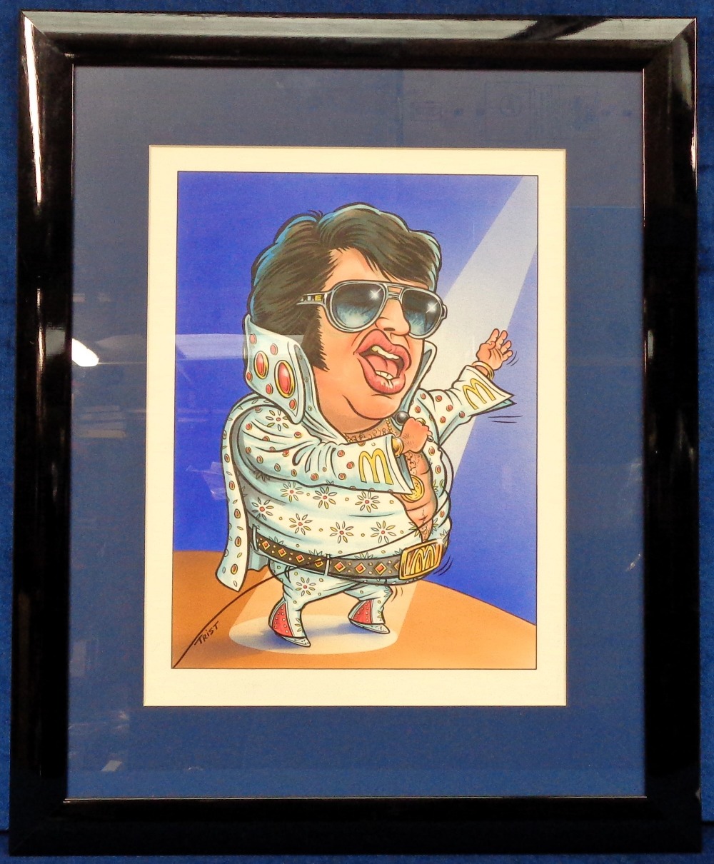 Original Artwork, Trist (Geoff Tristram), a framed and glazed painting of Elvis Presley (approx.