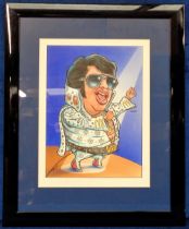 Original Artwork, Trist (Geoff Tristram), a framed and glazed painting of Elvis Presley (approx.