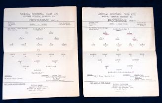 Football programmes, Arsenal FC, two single sheet home programmes v Bexley 17 November 1964,