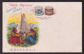 Tobacco advertising, Wills, Advertising postcard showing native Americans smoking pipe with advert