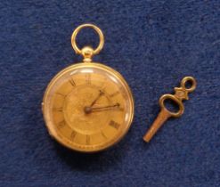Collectables, Watch, Ladies 18K Gold Victorian Pocket Watch with key, inscribed inside 'M.J. Barrett