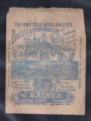 Trade card packaging, Baines, two advertising paper bags, promoting the Baines Sport Shield