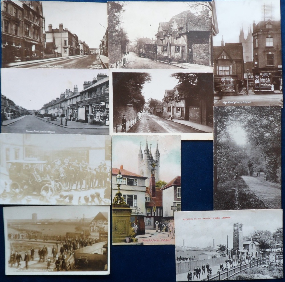 Postcards, Kent, an Ashford selection of 22 cards, with RPs of Corn Exchange, High St, Church Rd, - Image 2 of 2