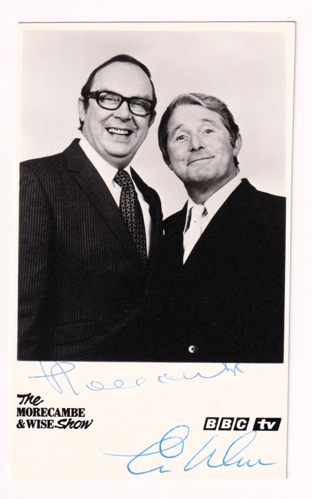 Autographs, Eric Morecambe (1926-1984) and Ernie Wise (1925-1999) a signed BBC TV b/w postcard sized