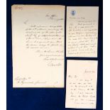 Autographs, Politicians, 3 hand written letters signed by political leaders, inc. Henry John Temple,