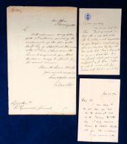 Autographs, Politicians, 3 hand written letters signed by political leaders, inc. Henry John Temple,