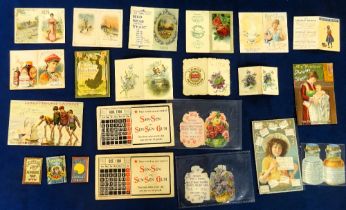 Trade cards, USA, a collection of 22 calendar cards & almanacs, 1890's/early 1900's issued by