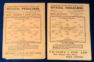 Football programmes, Tottenham Hotspur v Reading, two single sheet programmes, 23 Jan 1943 FLS (