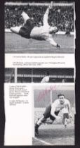 Football autographs, two clipped magazine pages each with signatures, one showing Alf Ramsey with