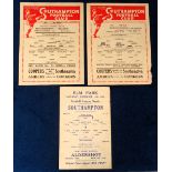 Football programmes, three single sheet programmes, Reading v Southampton 19 Dec 1942 (sl crease),