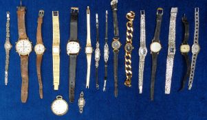 Watches, 17 vintage watches to include Ingersoll pocket watch, Invicta, Rotary gents and ladies,