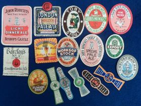 Beer labels, a mixed selection of 17 labels, Barclay's, Southwark Ale (cut in two places and