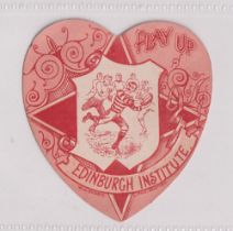 Trade card, W N Sharpe shaped Shield, Rugby, 'Play Up Edinburgh Institute', plain back (gd)