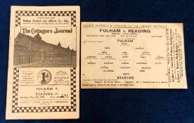 Football programmes, two Fulham v Reading programmes, one dated 13 May 1940 (score on face & team