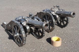 Collectables, 2 attractive ornamental heavy metal cannons, approx. overall size 70 x 30 x 24 cms and