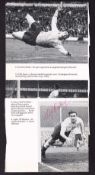 Football autographs, two clipped magazine pages each with signatures, one showing Alf Ramsey with