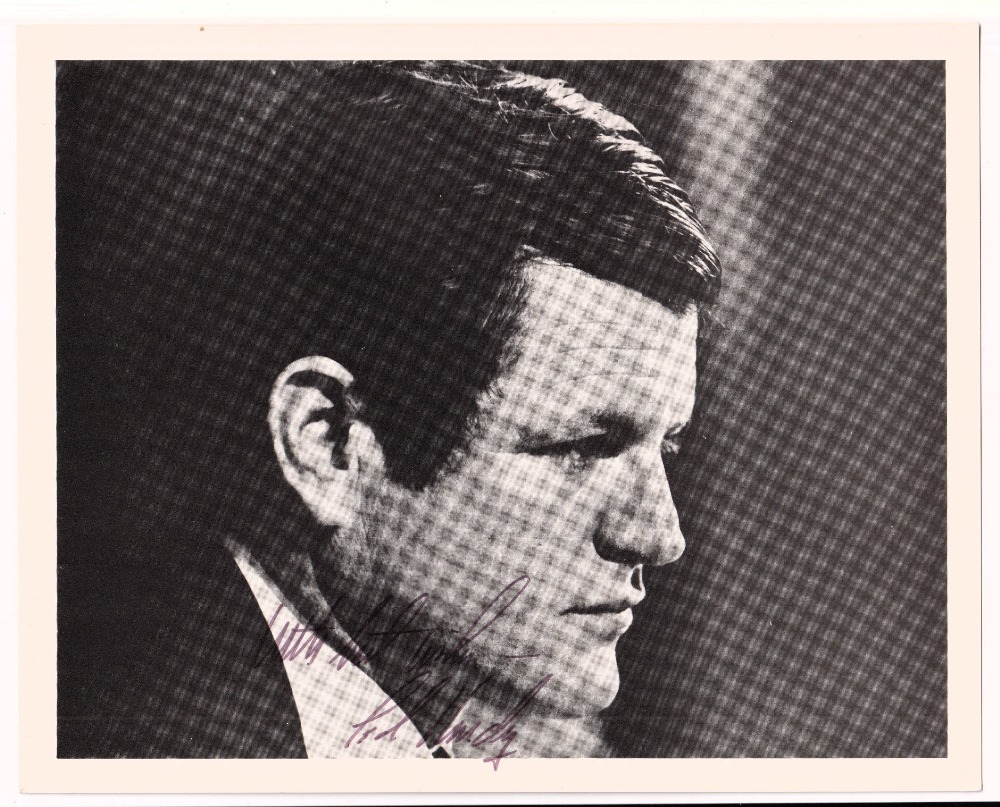 Autographs, 2 USA signatures to comprise Ted Kennedy (1932-2009) lawyer and politician, an 8 x 10"