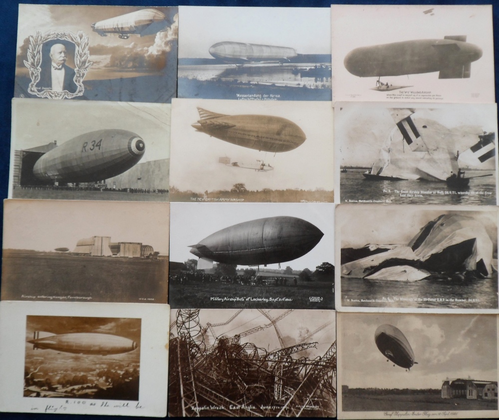 Postcards, Aviation, a Zeppelin and airship mix of approx. 21 cards, with RPs of military airship '