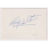 Autograph, Entertainment, Ringo Starr, signed in blue ink on cream card (11.5 x 7.5 cms) (vg)