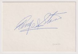 Autograph, Entertainment, Ringo Starr, signed in blue ink on cream card (11.5 x 7.5 cms) (vg)