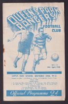 Football programme, QPR v Clapton Orient, 18 April 1938, Division 3 (South) (sl rust mark and sl