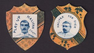 Trade cards, W.N. Sharpe, 'Play Up Football Cards', Rugby, two cards, 'Play Up Halifax' F. Firth