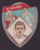 Trade card, Baines Shield, Rugby, 'St Helens', 'J. Foulkes' player inset (vg) (1)
