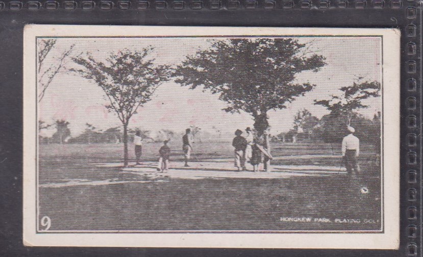 Cigarette card, Golf, Chinese issue type card, Red Printed back Chinese Views Hongkew Park, no 9