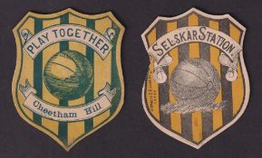 Trade cards, Football Shields, two cards, Anon 'Play Together Cheetham Hill' & J. Briggs 'Selskar