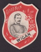 Trade card, Baines Shield, Rugby, 'Good Kick Wigan', unnamed player inset (vg) (1)