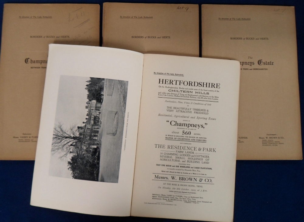 Ephemera, 6 auction catalogues for the sale of The Champneys Estate on October 6th 1924, each one