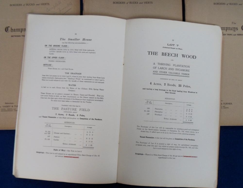 Ephemera, 6 auction catalogues for the sale of The Champneys Estate on October 6th 1924, each one - Image 3 of 3