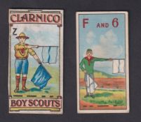 Trade cards, Clarnico, two cards, Boy Scouts and Wolf Cubs Signalling, package issue for the