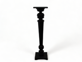 An ebonised jardiniere stand - the square plinth on a turned tapering support, height 100cm.