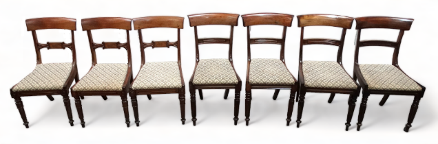 A harlequin set of eight Regency mahogany rail back dining chairs - with Trafalgar seats and