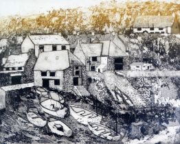 # Jenny CROXFORD (British 20th Century) Cadgwith Cornwall Aquatint Signed, titled and numbered 7/