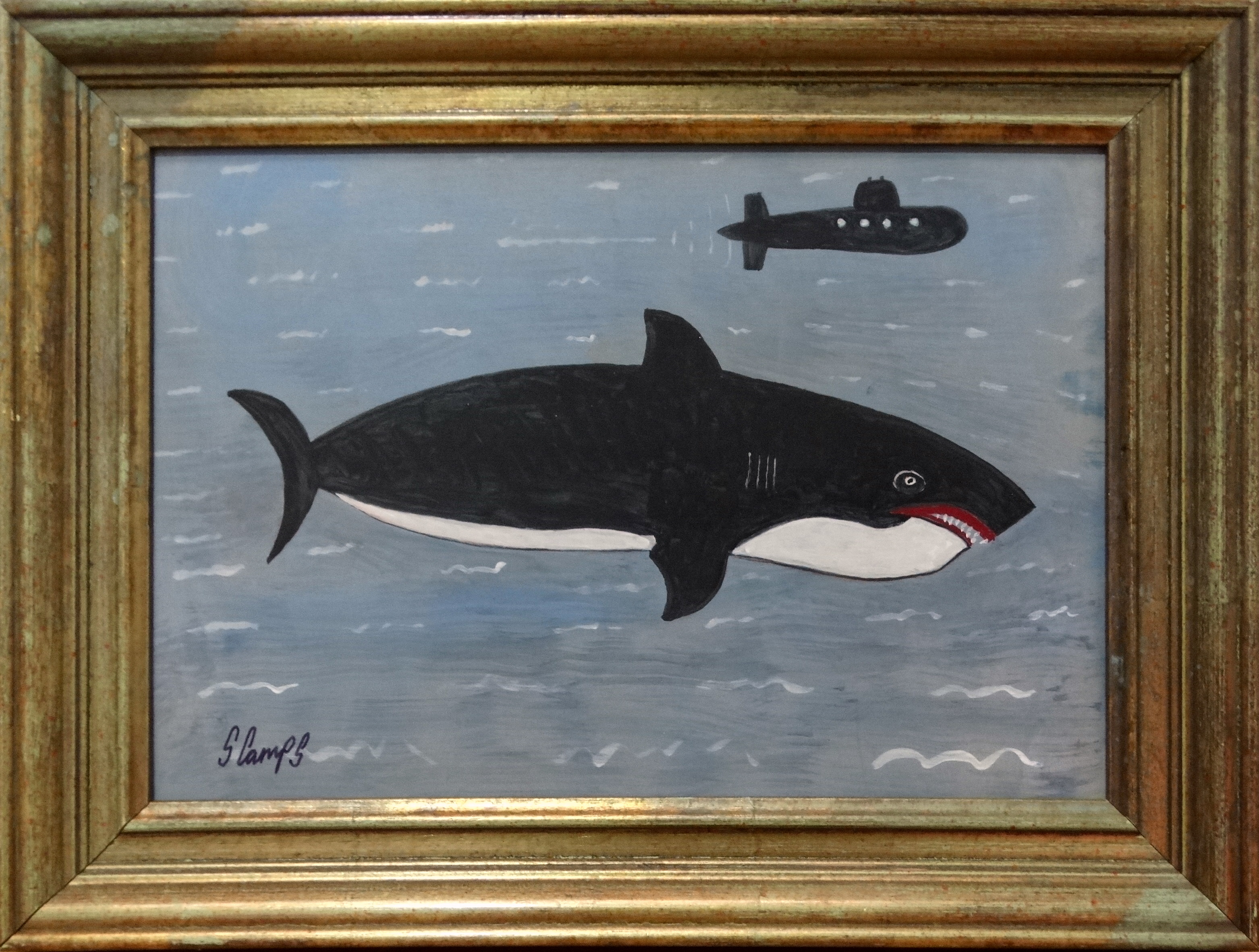 Steve CAMPS (British b. 1957) Killer Whale And Submarine Oil on board Signed lower left Framed - Image 2 of 4