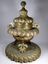 An early 20th century large brass incense burner - possibly Turkish, of lobed form with pierced