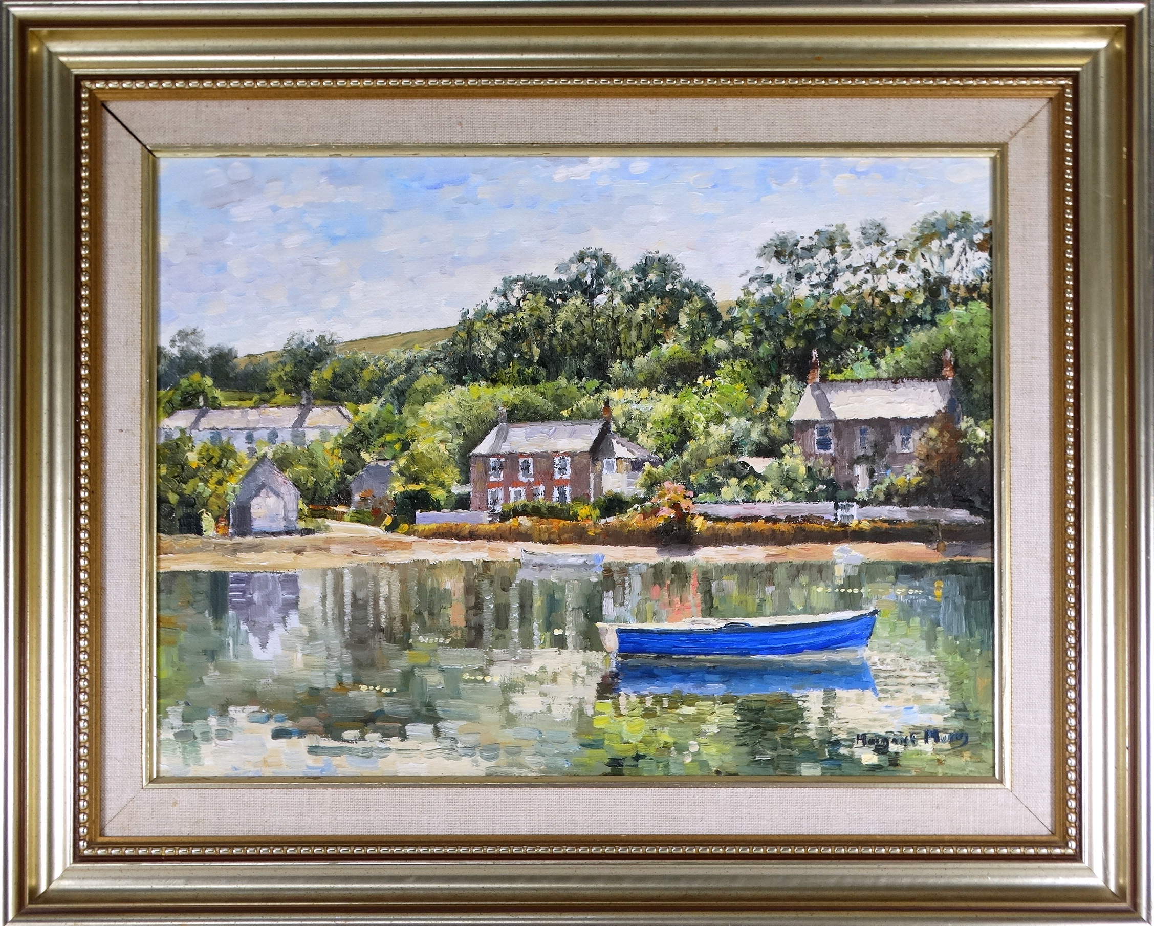 # Margaret MERRY (British 20th-21st Century) Blue Boat on the Helford Oil on canvas Signed lower - Image 2 of 9