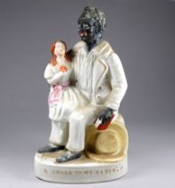 A 19th century Staffordshire pottery figure group - titled 'Uncle Toms Cabin', with a young girl