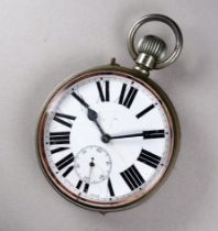 An early 20th century Goliath pocket watch - the base metal case with white enamel dial set out in