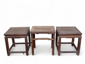 A late 19th century Chinese rectangular oriental hardwood table - the cleated panel top on turned