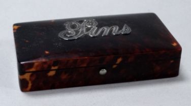 A late 19th century tortoiseshell pin box - with silver inscription 'Pins', Chester 1896, width