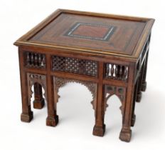 A 19th century Persian low table - hardwood, set with mother of pearl and other exotic hardwoods,