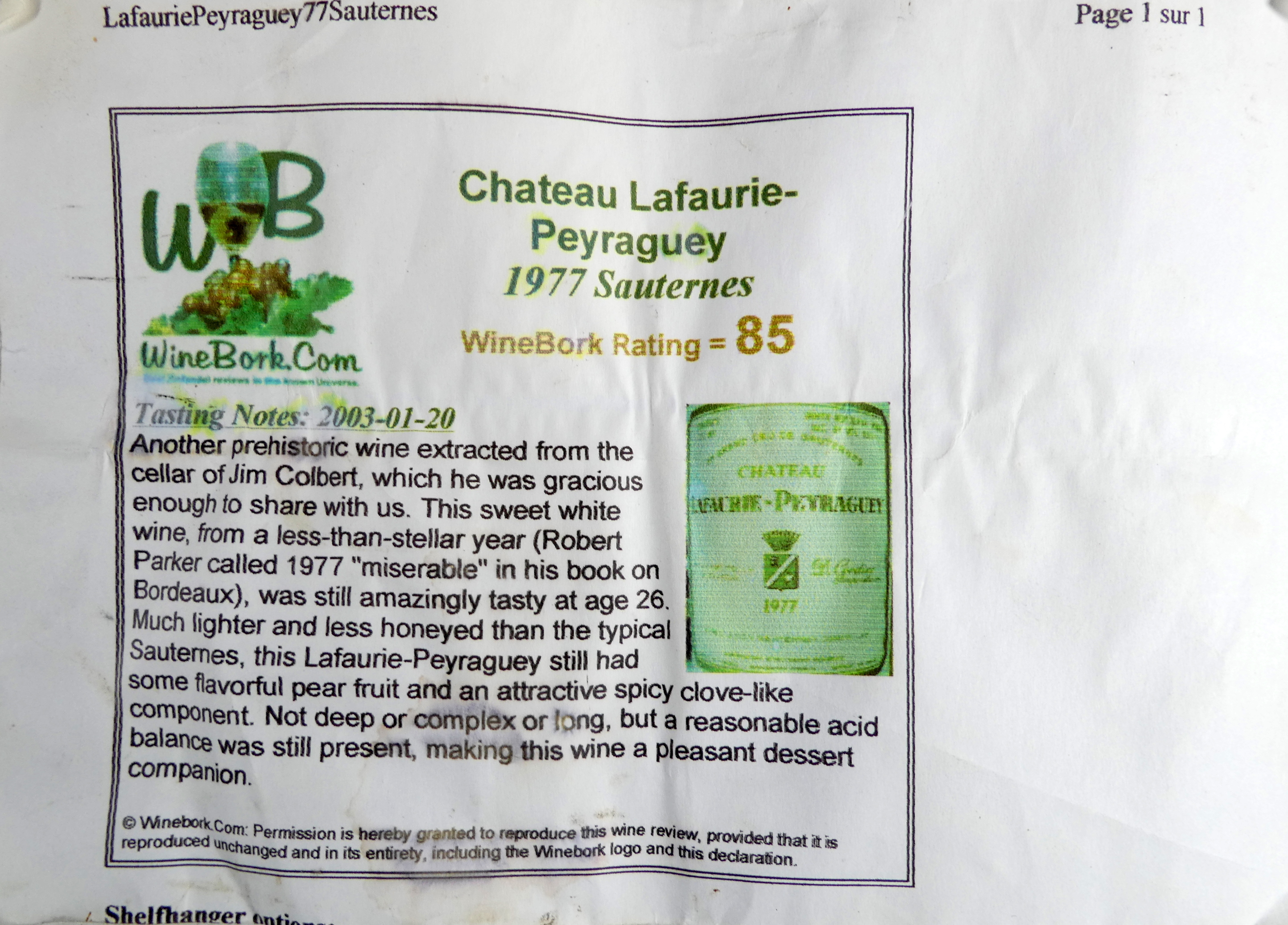 A bottle of Chateau Lafaurie Peyraguey Sauternes - 1977. - Image 2 of 2