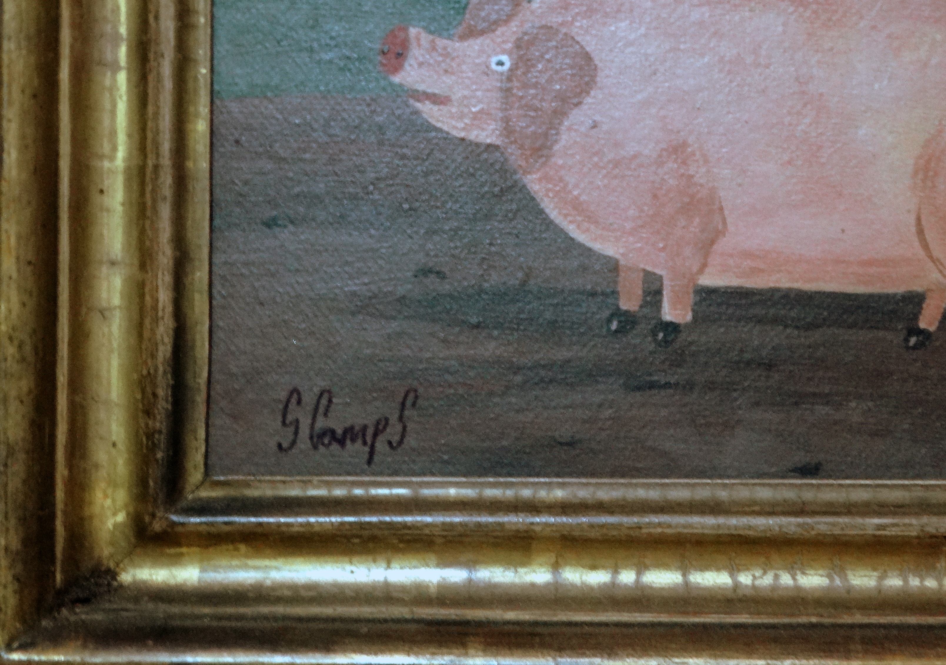 Steve CAMPS (British b. 1957) Pig Robinson Oil on board Signed lower left Framed Picture size 18 x - Image 3 of 4