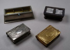 An early 20th century white metal and gilt stamp box, rectangular with glass cover, width 8cm,